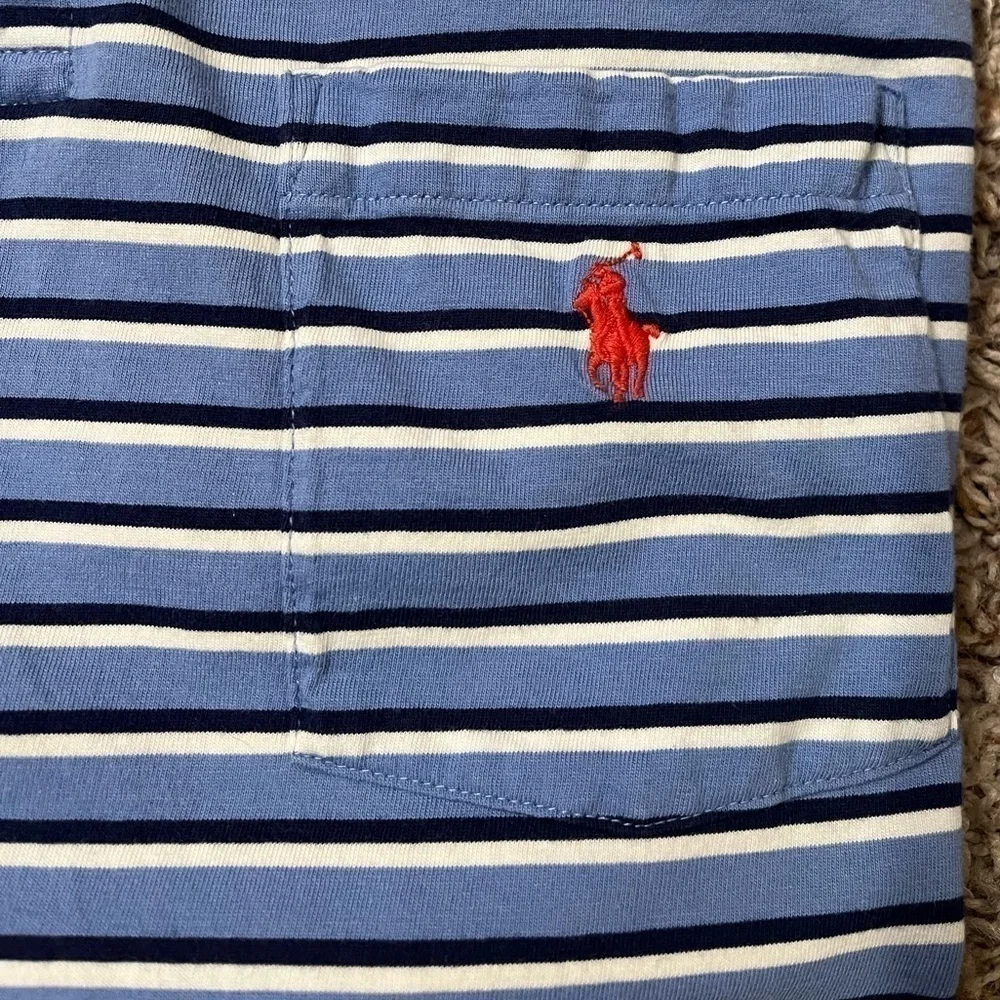 Polo Ralph Lauren Mens Blue Striped Pocket Polo Sz M